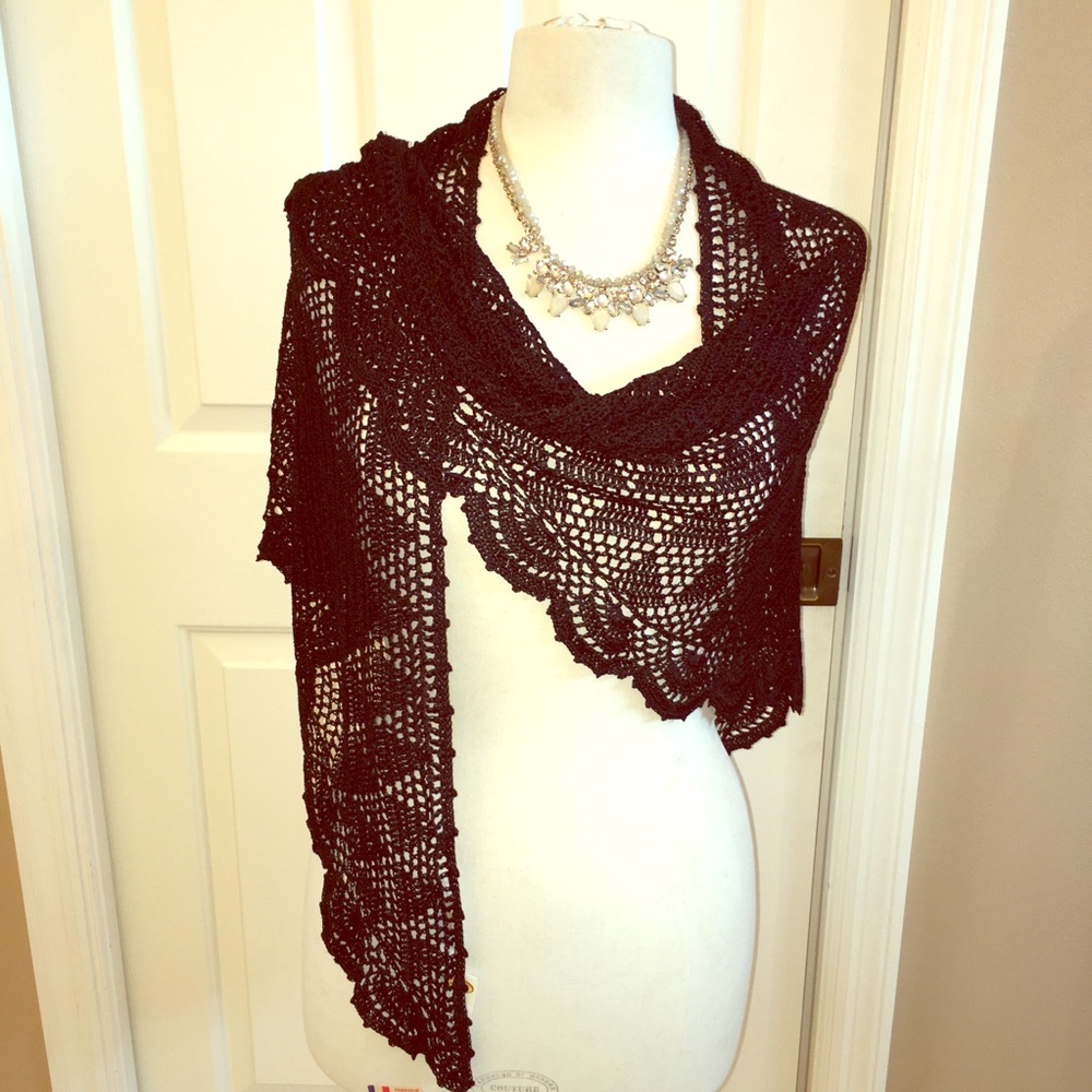 Talbots Black Crochet Lace Wrap Scarf